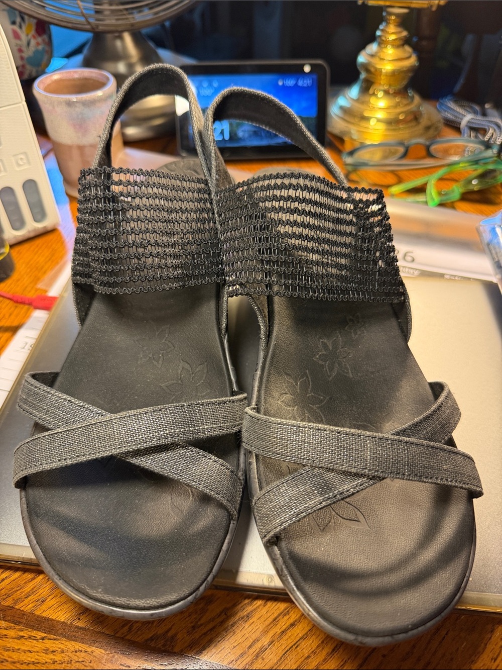 Skechers Women's Black Elastic Crossover Sandals